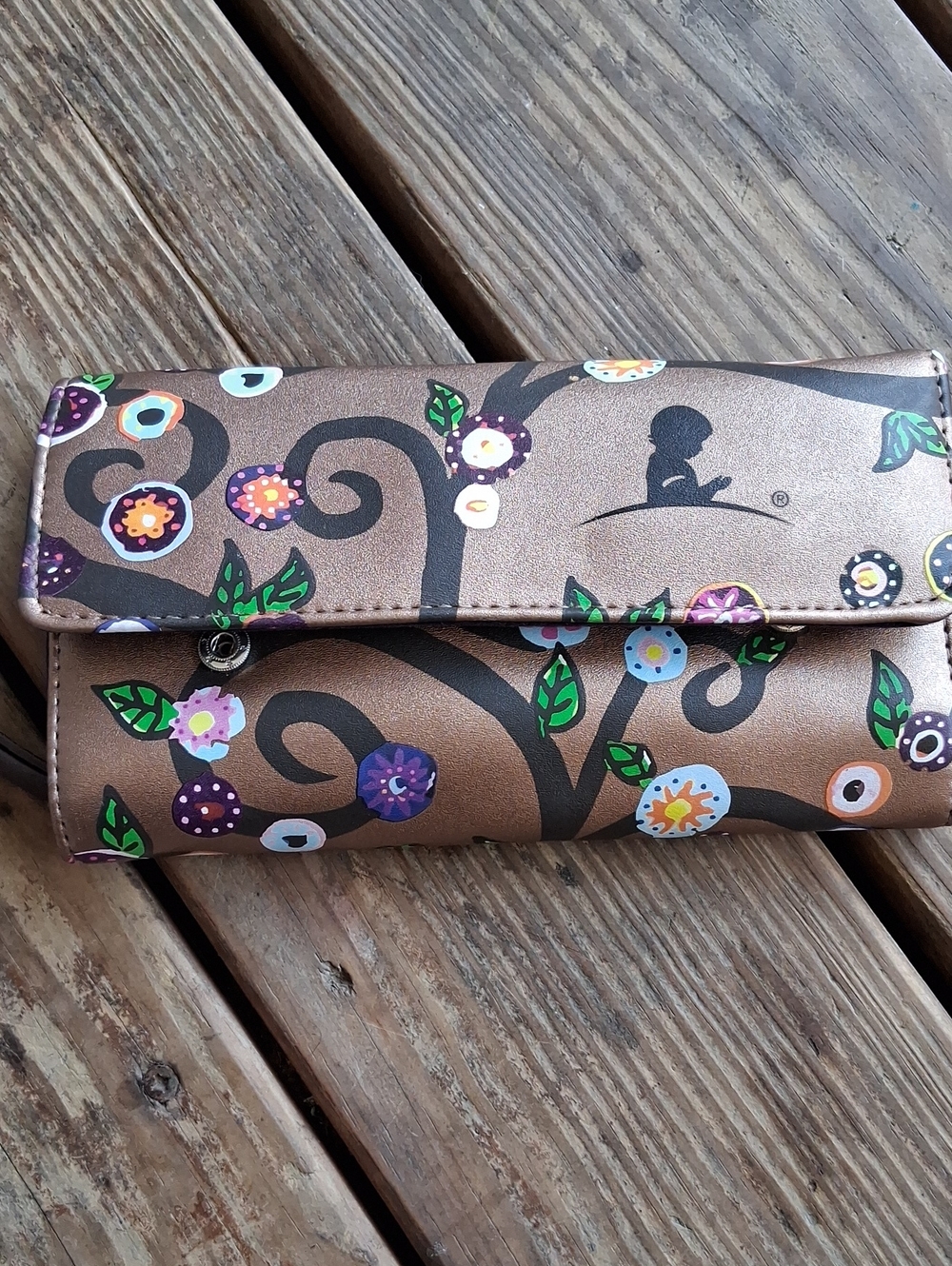 Brown Floral Foldover Wallet/travel cosmetic bag/or jewelry organizer